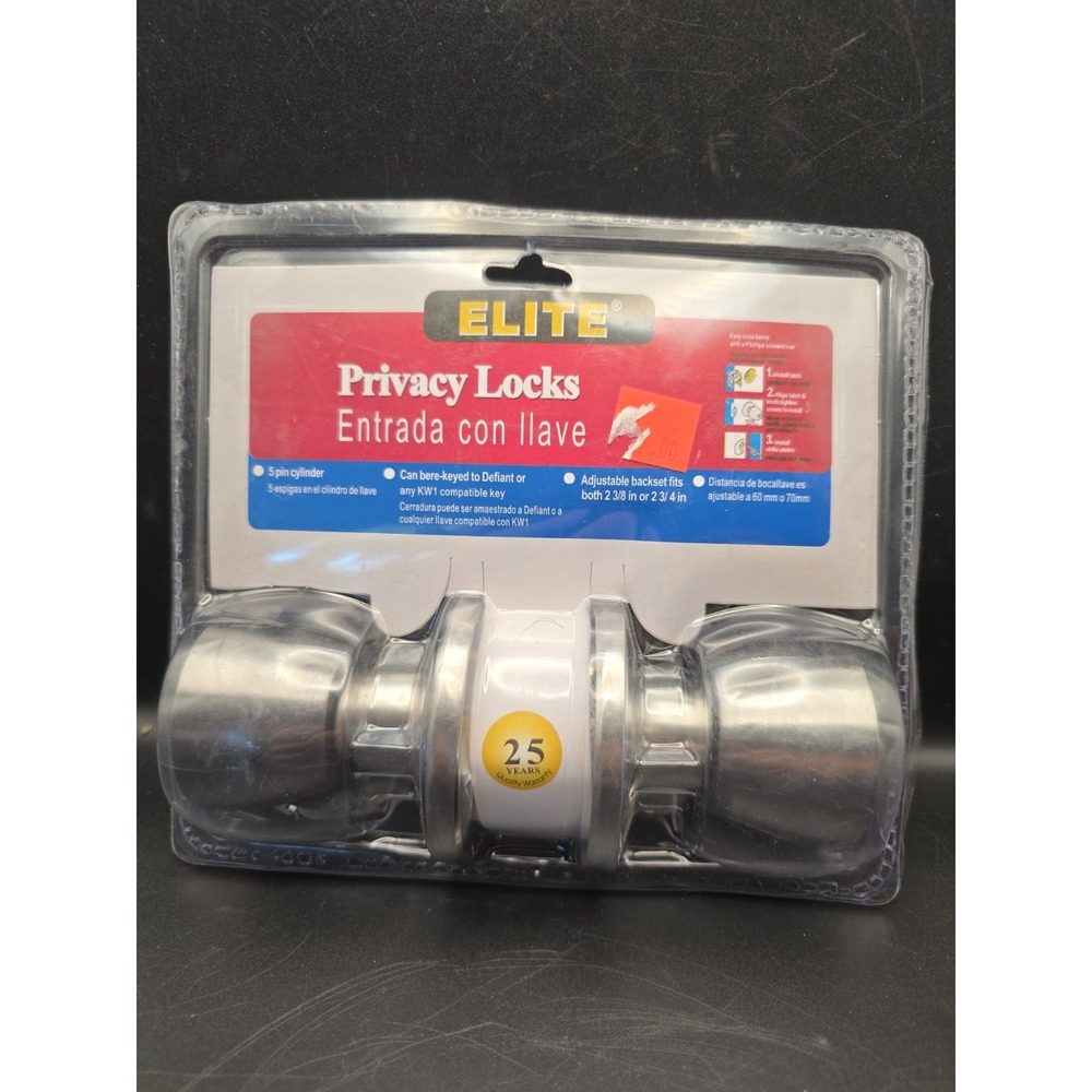 NEW!! ELITE Privacy Locks Lockset Satin Nickel Finish Door Knob 5 Pi. Cylinder!